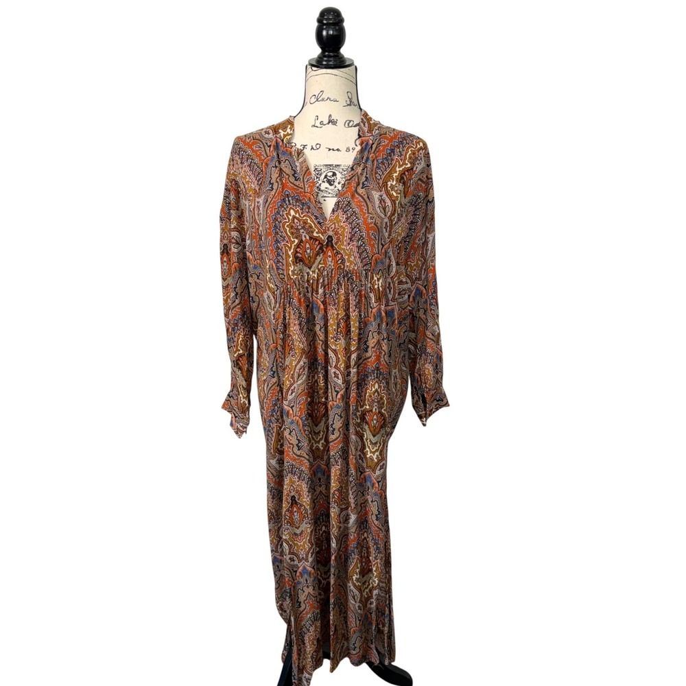 Zara Orange Brown Old Money Paisley Print Maxi Dress, L